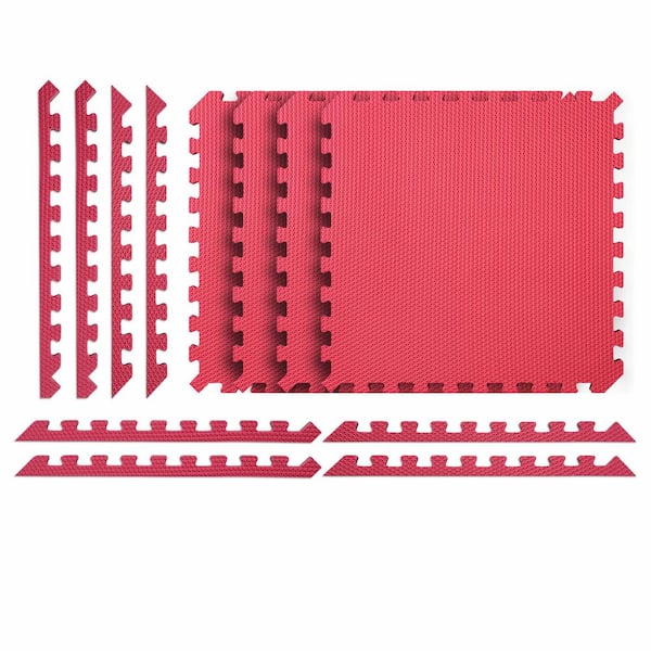 Norsk Black/Red 24 in. x 24 in. x 0.79 in. Foam Reversible Interlocking Floor Mat (4-Pack)