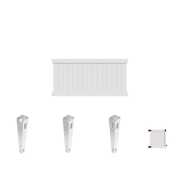 Bryce 4 ft. H x 8 ft. W White Vinyl Fence Panel with 4 ft. Gate and Posts