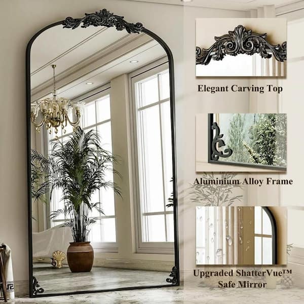 76 in. H x 34 in. W Black Arched Frameless Wall Mirror, Vintage