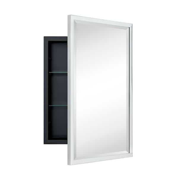 TEHOME Haddison 16 in. W x 24 in. H Rectangular Metal Framed Recessed Bathroom Medicine Cabinet with Mirror in Chorme