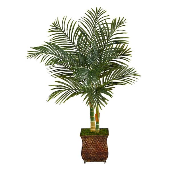 Nearly Natural 50in. Golden Cane Artificial Palm Tree in Metal Planter