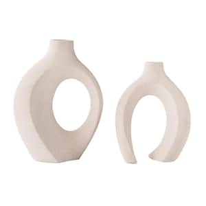 Snuggle Hollow Ceramic Vase Set of 2, Nordic Modern Boho Style Decorative Ceramic Aesthetic Flower Vase, Cream White