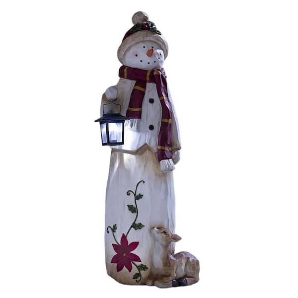 Evergreen Enterprises Woodland Snowman with Solar Lantern Resin Garden Statue