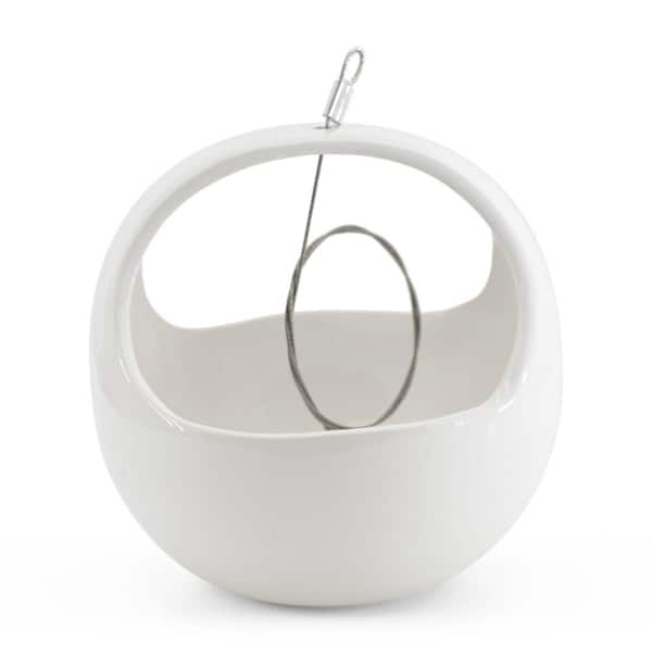 Arcadia Garden Products Basket 4-1/2 in. x 4-1/2 in. Gloss White Ceramic Hanging Planter