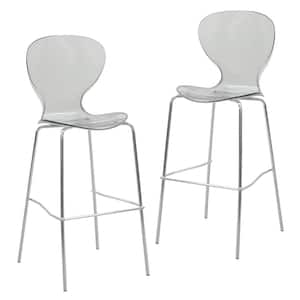 Oyster 29.5 in. Smoke High Back Metal Bar Stool with Acrylic Seat Set of 2