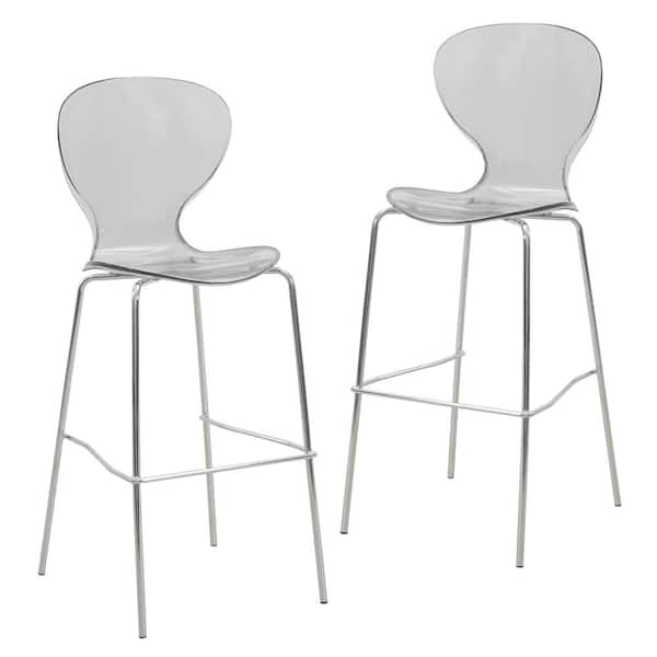 Leisuremod Oyster 29.5 in. Smoke High Back Metal Bar Stool with Acrylic Seat Set of 2
