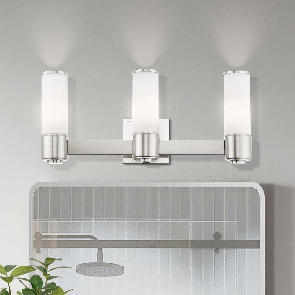 Elegant Brushed Nickel 3-Light Wall Sconce with Satin Opal White Glass