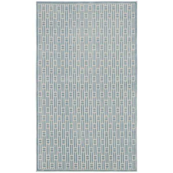 Washable Charm Blue Ivory 3 ft. x 5 ft. Geometric Contemporary Area Rug