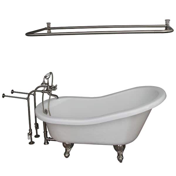 5 ft. Acrylic Ball and Claw Feet Slipper Tub in White with Brushed Nickel Accessories
