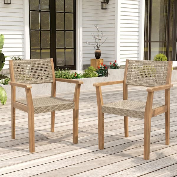 CHRISTOPHER KNIGHT HOME Verona Outdoor Patio Dining Chairs, PE Wicker, Acacia Wood, Teak, Set of 2