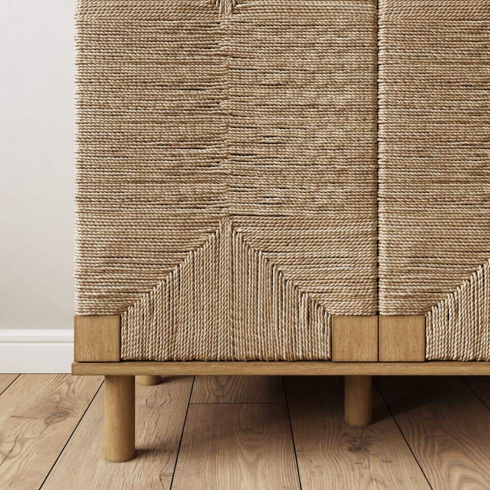 Beacon Light Brown Seagrass Console Table with Doors, Set of 2
