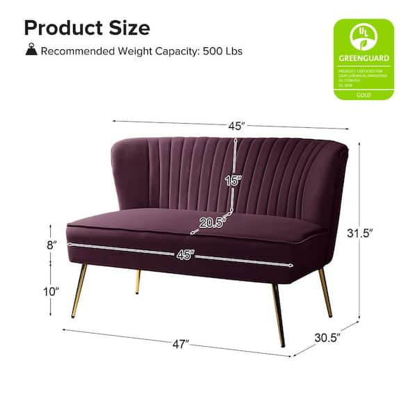 JAYDEN CREATION Carmita 47 in. Purple Velvet 2-Seat Loveseat with