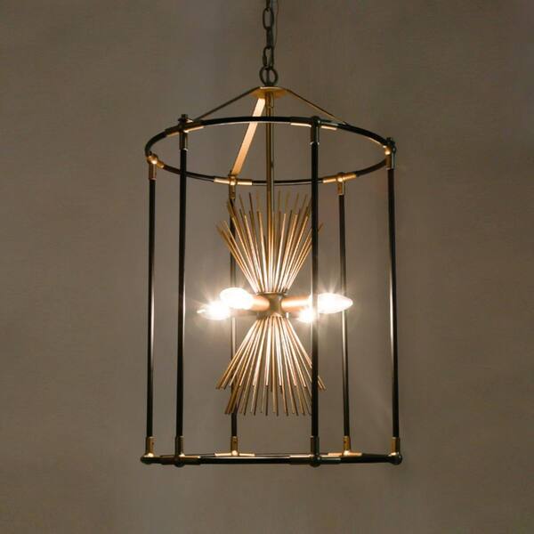 Zevni Connty Modern 4-Light Black Chandelier Light, Gold