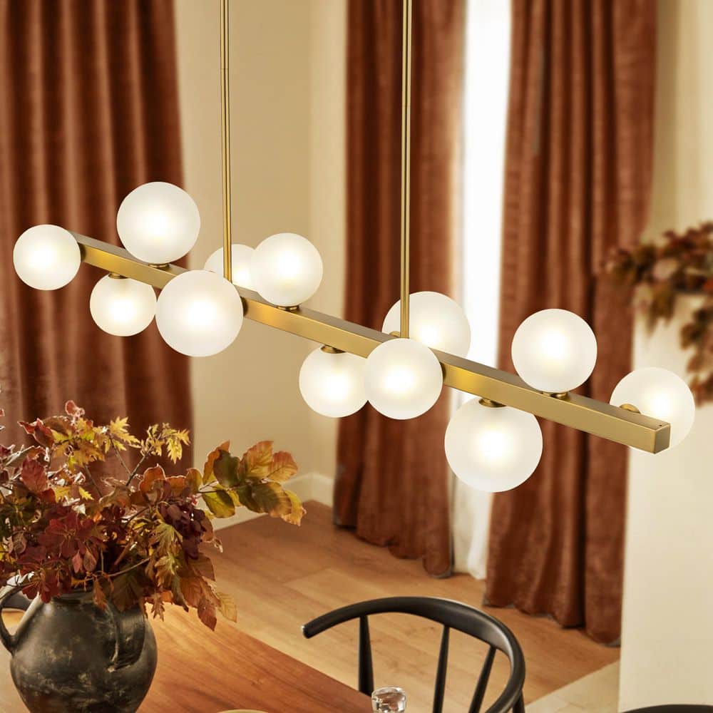 Croner 12-Light Brushed Gold Modern Linear Sputnik Chandelier with Frosted Opal Bubble Globe Glass Shade price history on PriceWatchPro