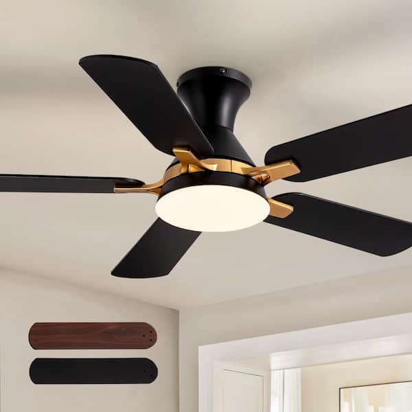 42 in. Indoor Industrial Black Low Profile Ceiling Fan with Dimmable LED with Remote and Wall Control Included
