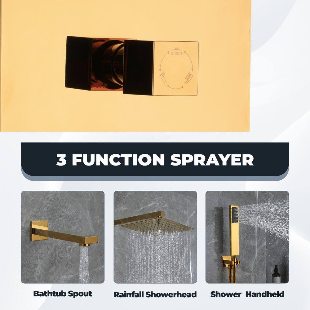 Brushed Gold Multi-Head Wall Mounted Rain Shower System
