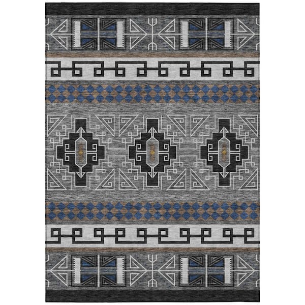 Chantille Machine Washable Indoor/Outdoor Abstract ACN2683 Black 5 ft. x 7 ft. 6 in. Area Rug