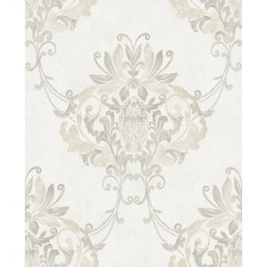 Beige Classic Damask Paper Strippable Wallpaper Roll (Cover 57 sq. ft.)