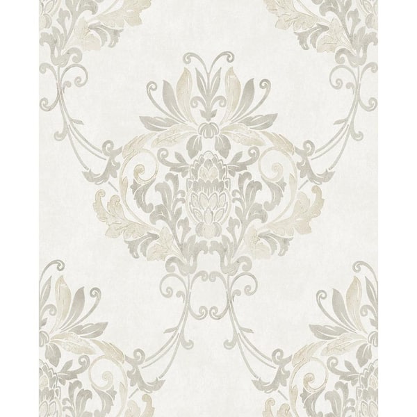 CASA MIA Beige Classic Damask Paper Strippable Wallpaper Roll (Cover 57 sq. ft.)