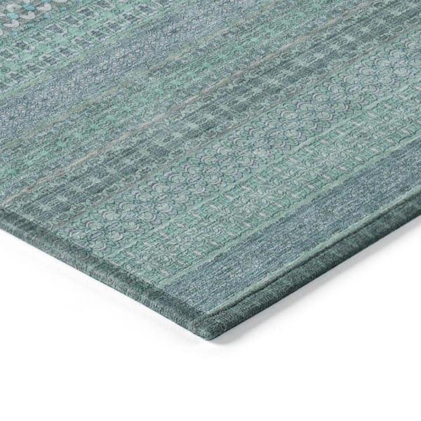 Turquoise 9 ft. x 12 ft. Woven Striped Polyester Rectangle Indoor/Outdoor Area Rug