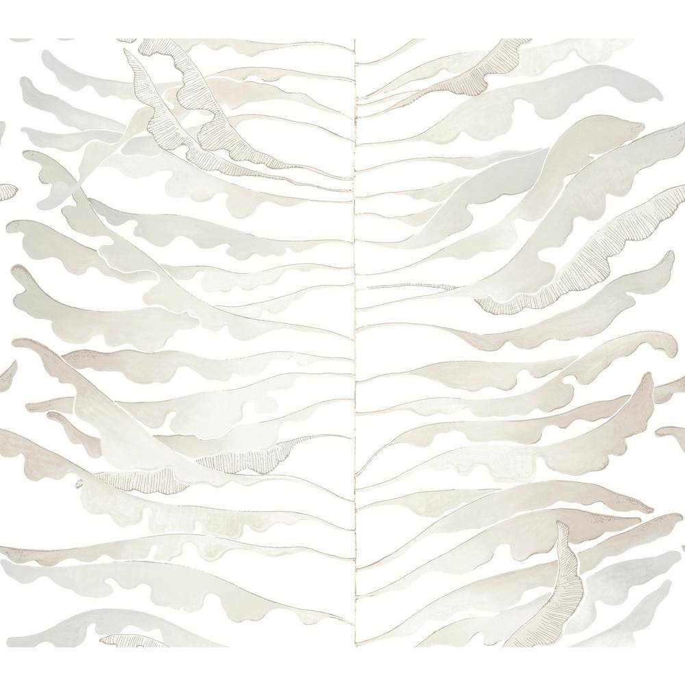 Neutral Leaf Column Wallpaper Roll with Silver Highlights