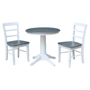 3-Piece Set White / Heather Gray 30 in. Round Solid Wood Dining Table with 2-Side Chairs