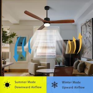 60 in. LED Smart Indoor Black Wood Brushed Iron Low Profile Semi Flush Mount Ceiling Fan with Light with Remote Control