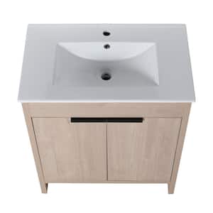 30 in. W x 18 in. D x 34 in. H Freestanding Oak Bath Vanity with White Ceramic Sink and 2-Soft-Close Cabinet Doors