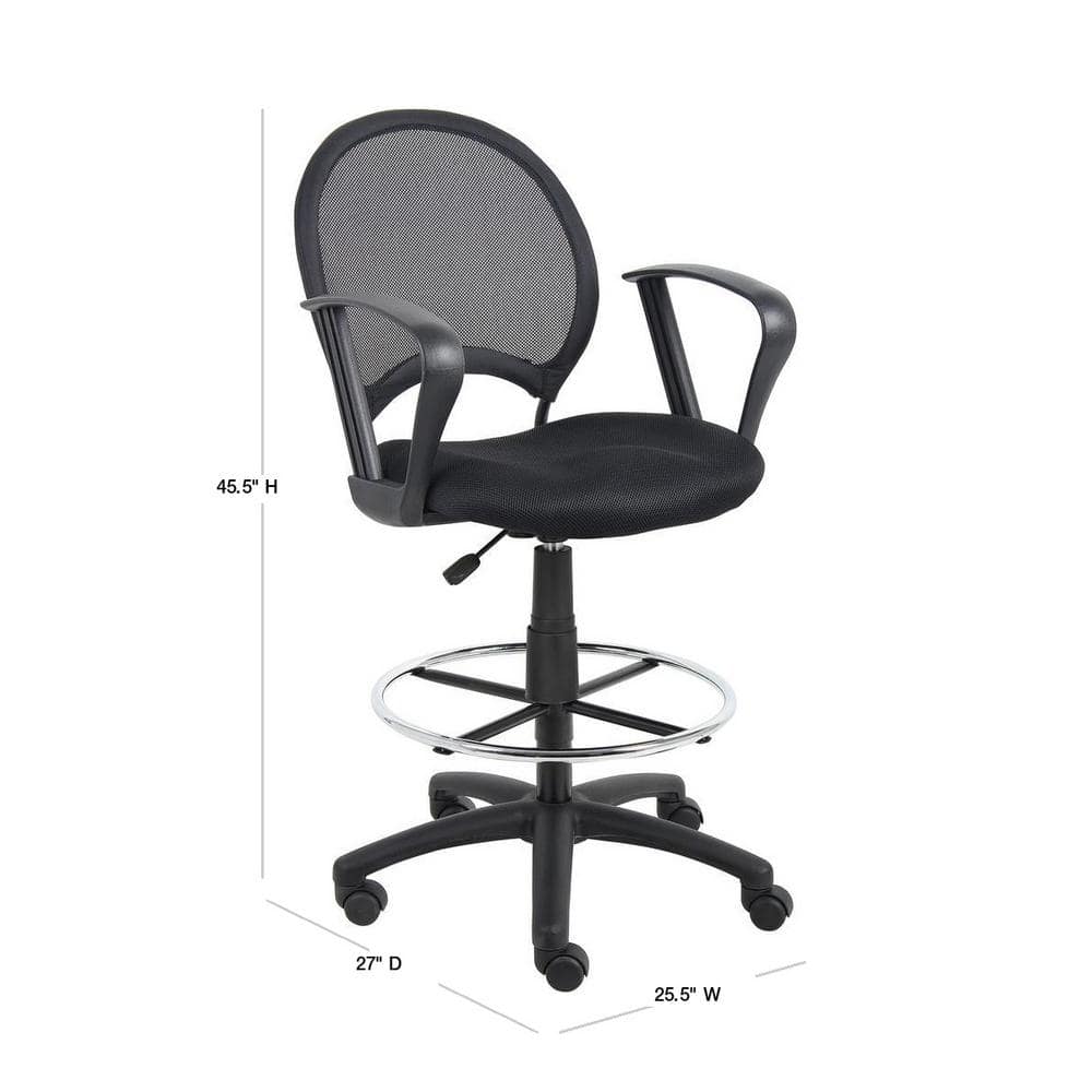 Black Mesh High Back Swivel Drafting Chair with Fixed Arms