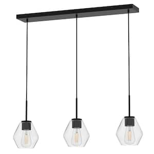 28 in. 3-Light Black Pendant Light withGlass Shade, Farmhouse Ceiling Lamp for Kitchen Island, Dining Room