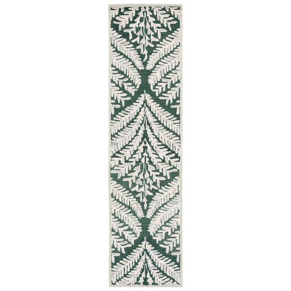 Capri 2 ft. x 11 ft. Dark Green/Ivory Geometric Leaf Runner Rug
