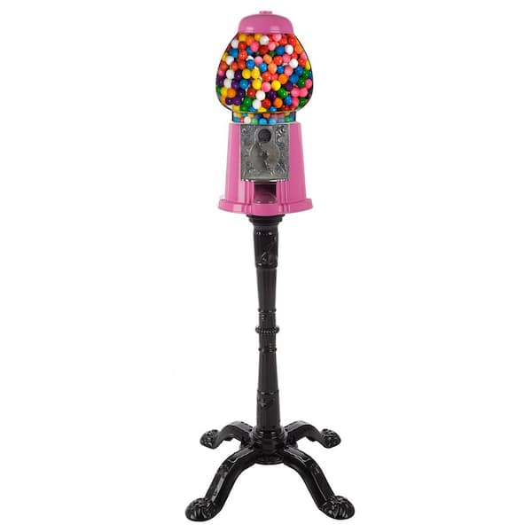Gumball Machine with Stand - 15-in. Vintage Metal and Glass Candy Dispenser Machine Coin Operated Bank with Free Spin