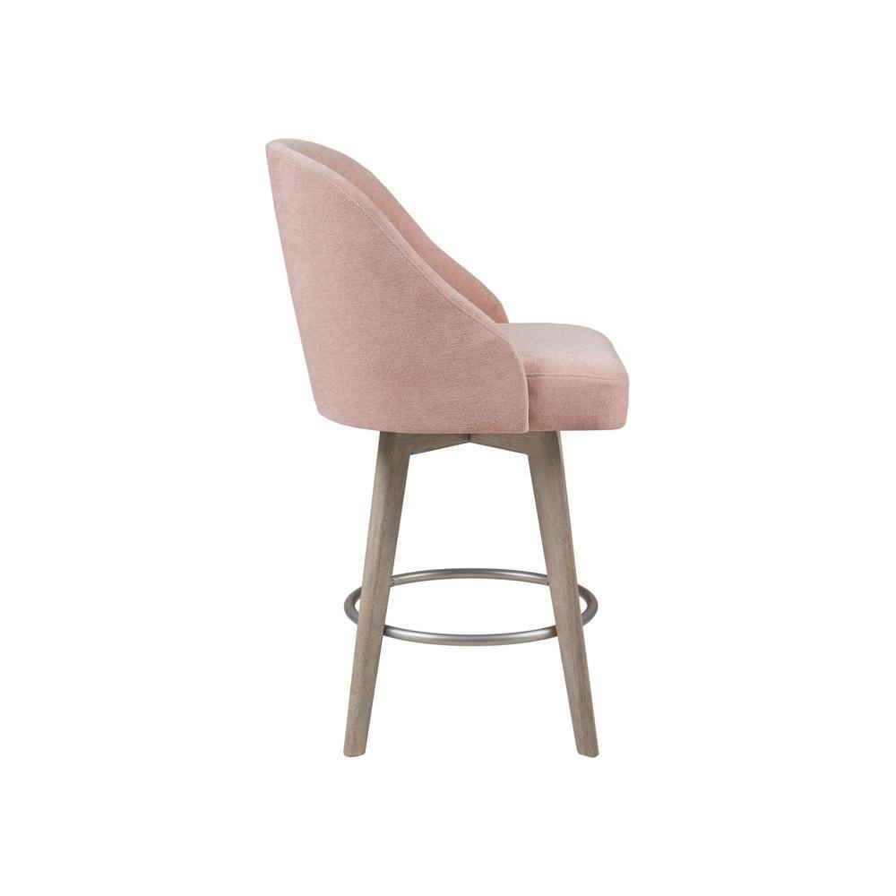 Pearce Elegant Pink Swivel Counter Stool with Reclaimed Grey Wood Legs
