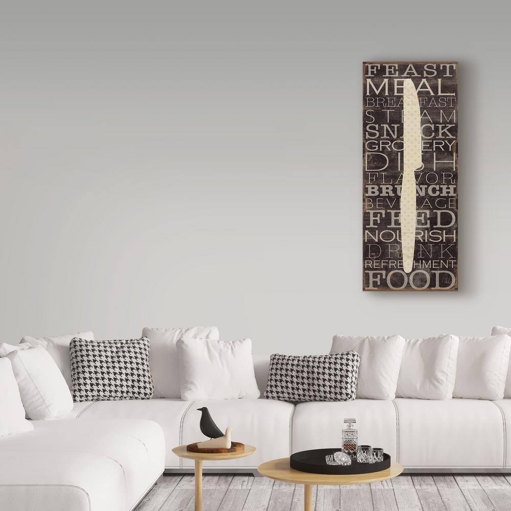 Cream Polka Dot Knife on Black Canvas Kitchen Art 24'' x 10''