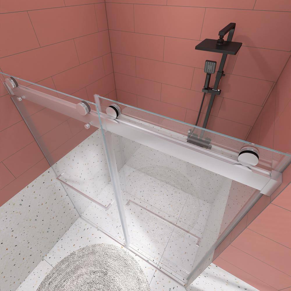 60" Chrome Frameless Double Sliding Shower Door with Clear Glass