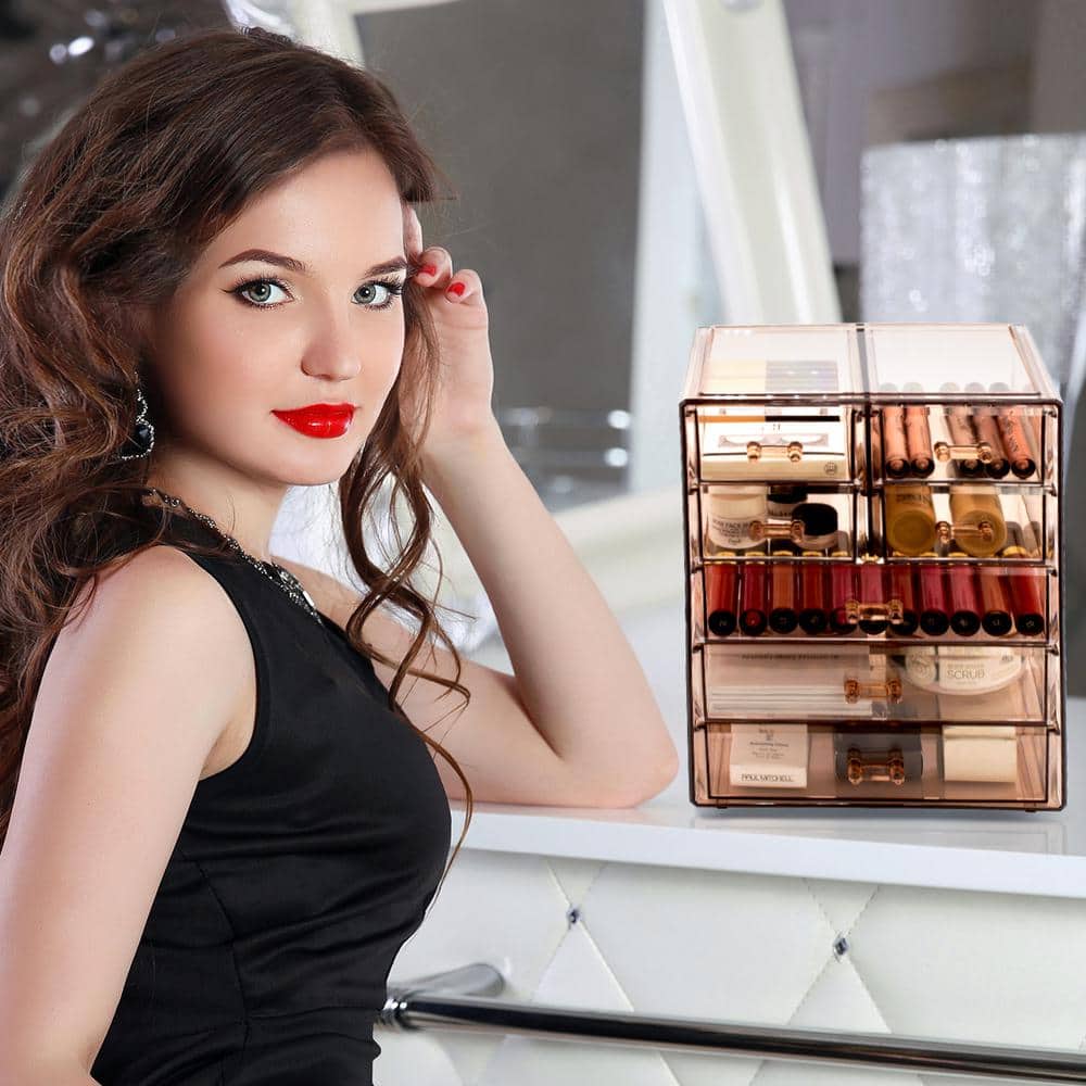 Brown Clear Acrylic 7-Drawer Vanity Organizer