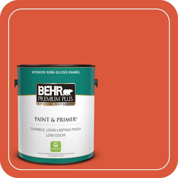 BEHR PREMIUM PLUS 1 gal. Home Decorators Collection #HDC-MD-10G Mod Orange Semi-Gloss Enamel Low Odor Interior Paint & Primer