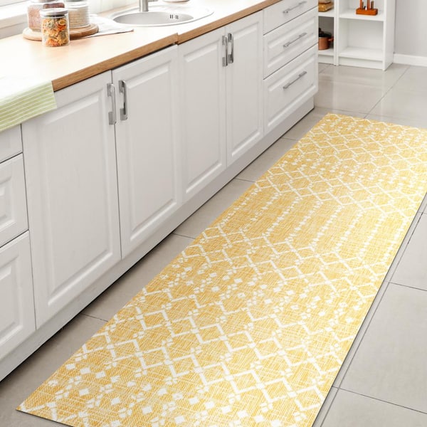 JONATHAN Y Ourika Moroccan Yellow/Cream 2 ft. x 10 ft. Geometric Textured Weave Indoor/Outdoor Area Rug