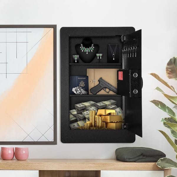 Tall Wall Safe, 25.59 in. Hidden Wall Safe with Keypad, Q235 Cold-Rolled Steel in Wall Safe with LED Light for Money