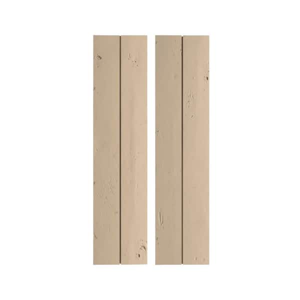 Ekena Millwork 11 in. x 86 in. Timberthane Polyurethane 2-Board Joined Board-n-Batten Knotty Pine Faux Wood Shutters, No Batten Pair