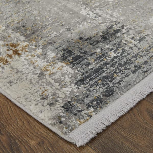 3 X 10 Ivory, Taupe, Gray Abstract Runner Rug