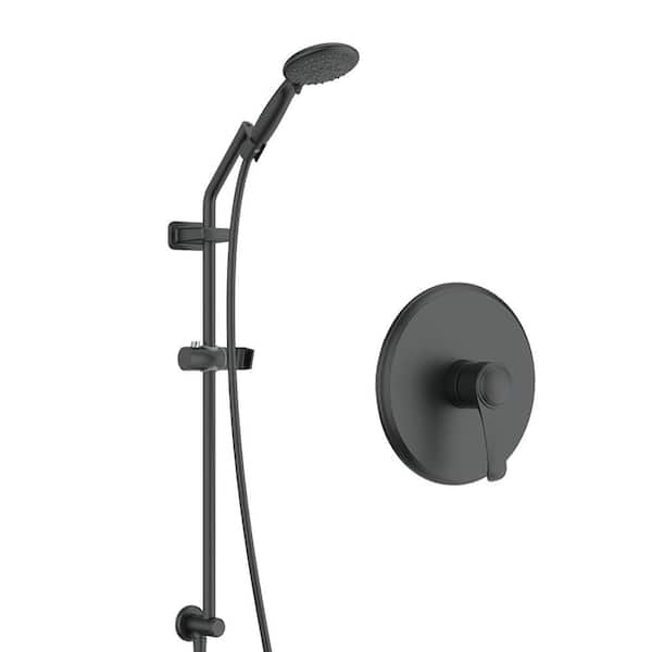 Single-Handle 6-Spray Round Shower Head Wall Mount Shower Faucet in Matte Black (Valve Included)