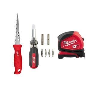 6 in. Rasping Jab Saw and 12 ft. Compact Tape Measure and 13-in-1 Multi-Tip Cushion Grip Screwdriver (3-Piece)