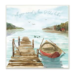 "Love and The Lake Sentiment Boat Dock Landscape" by Dina June Unframed Print Nature Wall Art 12 in. x 12 in.