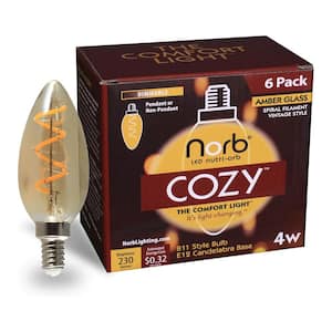 NorbCOZY 4-Watt Equivalence-relaxing B11 2200K Amber Spiral Cozy LED bulb(6-Pack)