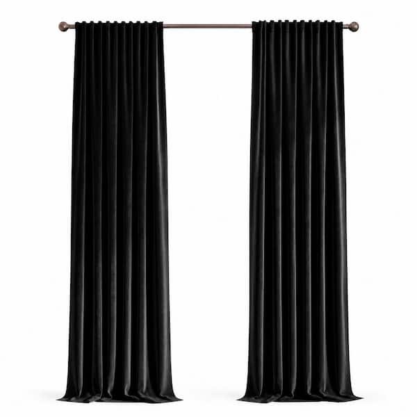 Black Rod Pocket Velvet Light Blocking Sheer Shades for Windows Thermal 2 Panels - 52 in. W x 84 in. L