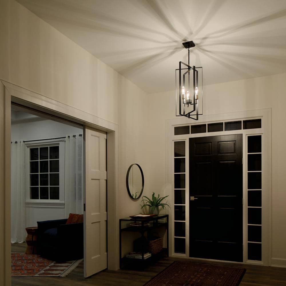 Transitional Matte Black 15" Ceiling Pendant with Glass Accents