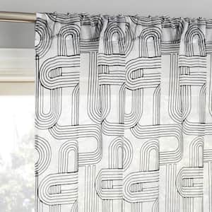 Kaz Embroidered Retro Curves Black/White Polyester 50 in. W x 63 in. L Rod Pocket Sheer Curtain (Single Panel)