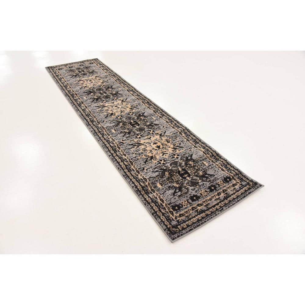 Modern Gray Synthetic Indoor Runner Rug 2' 2" x 8' 2"