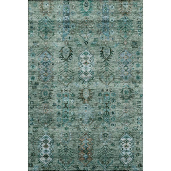 Mayfield Premium Machine Washable Abstract AMF2047 Green 3 ft. x 5 ft. Area Rug
